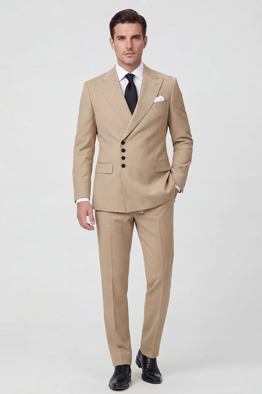 Costume homme 2 pièces kaki à revers cranté et simple boutonnage