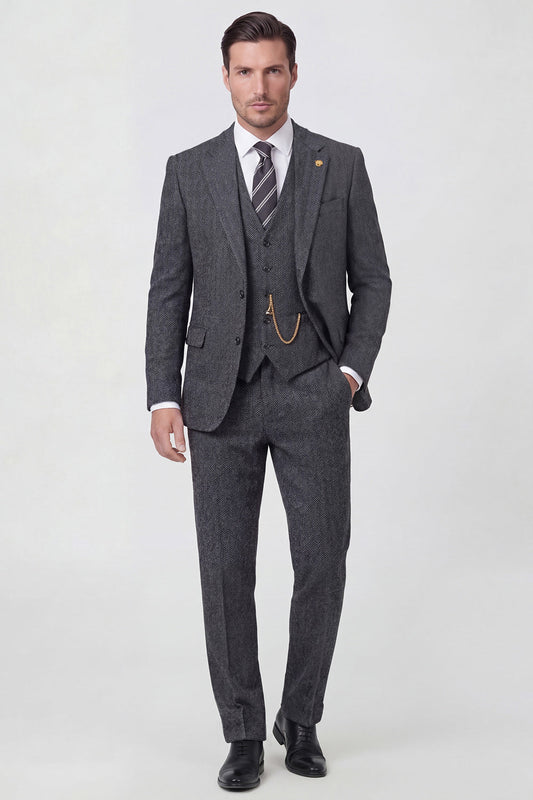 Costume de mariage 3 pièces gris foncé à revers crantés pour homme