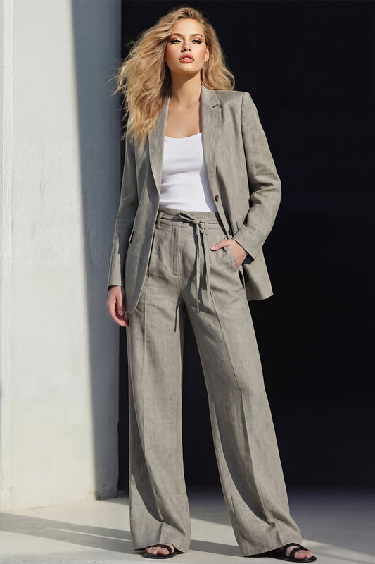 Ensemble tailleur-pantalon gris 2 pièces pour femme avec revers crantés et poches