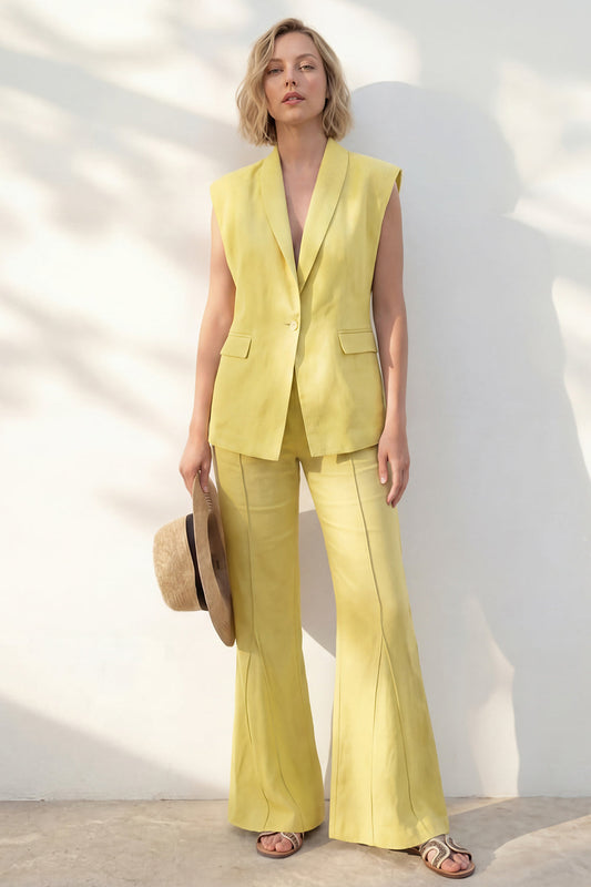 Yellow Shawl Lapel One Button Slim Fit Long Women Suit