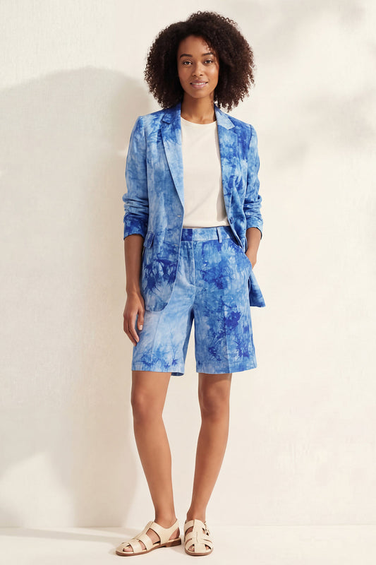 Blue Notched Lapel Single Breasted Slim Fit Short Women's Suit
