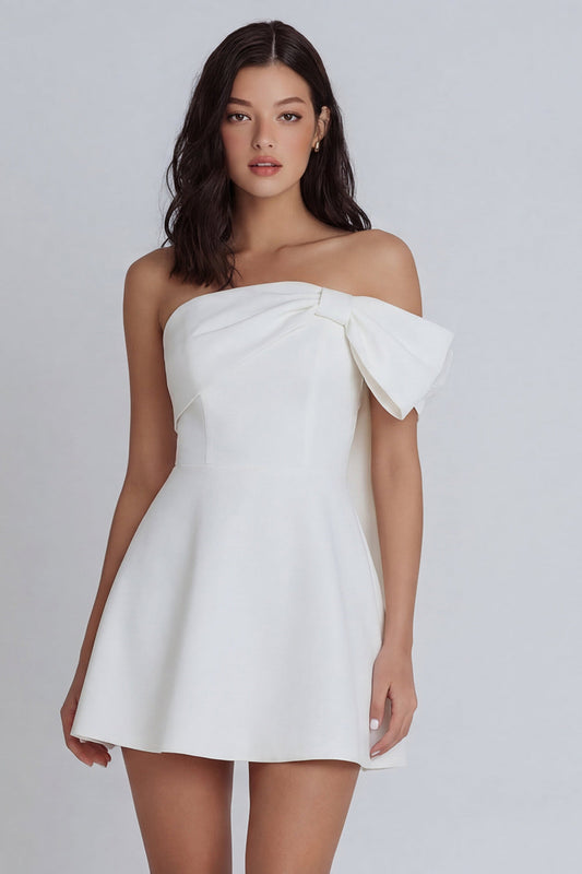 Ivory A-Line Strapless Mini Dress with Bow