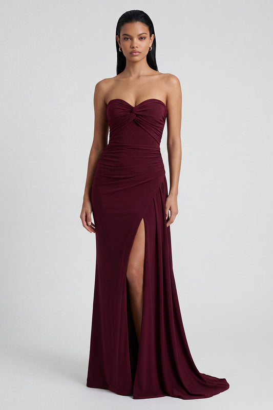 Burgundy Strapless Mermaid Long Formal Dress