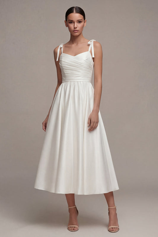 Robe de mariée de plage longue évasée blanche à bretelles épaisses