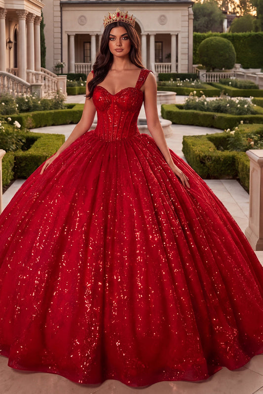 Ball Gown Corset Red Sequin Quinceanera Dress