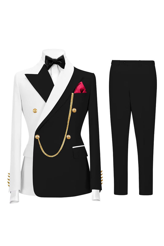 Costume de bal deux pièces noir croisé à revers pointus pour homme