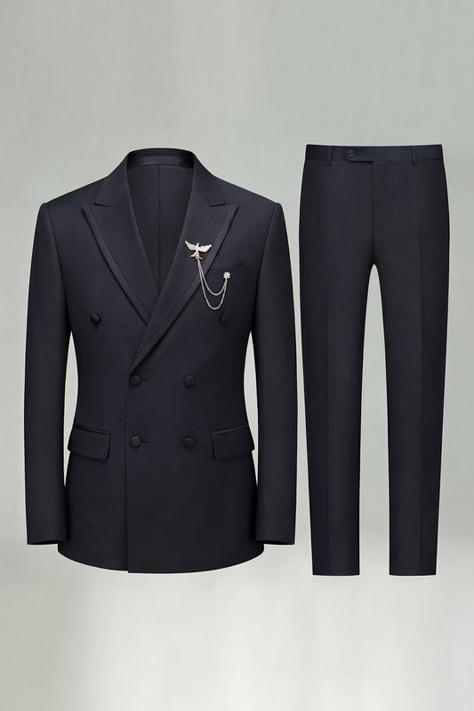 Costume de bal noir à double boutonnage deux pièces pour homme à revers en pointe