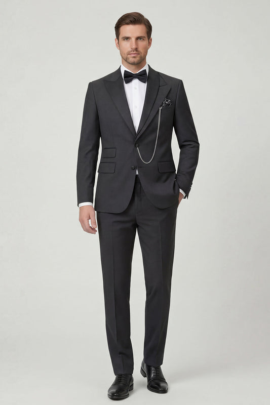 Costumes de mariage homme 2 pièces noir, coupe droite, revers à pointe