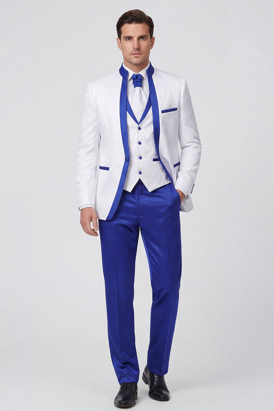 Costume de bal 3 pièces pour homme, bleu roi, imprimé, un bouton