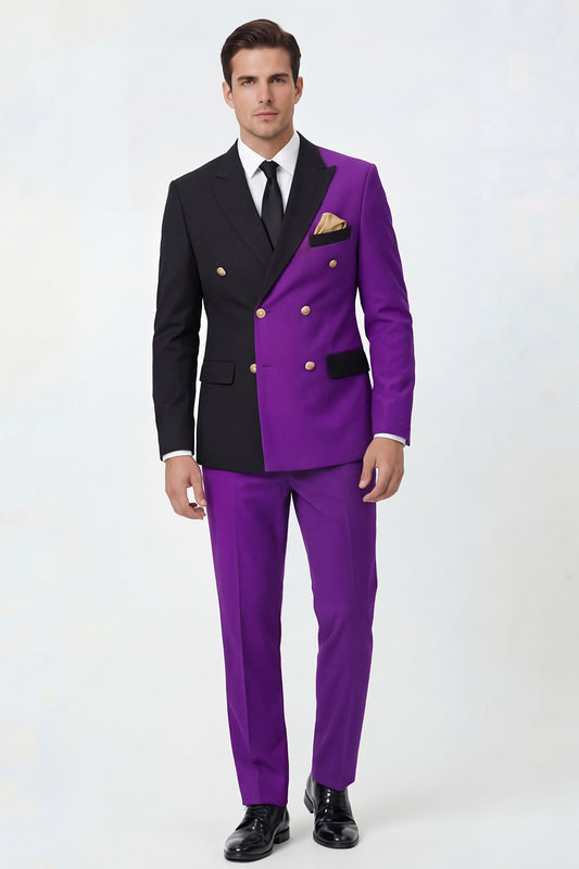 Costume de bal violet homme, 2 pièces, revers à pointe croisé