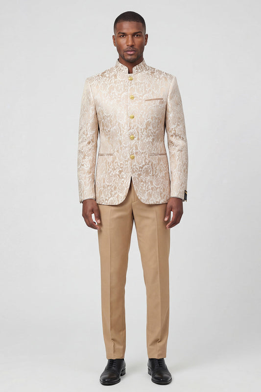 Costumes dorés imprimés pour hommes 2 pièces à boutonnage simple