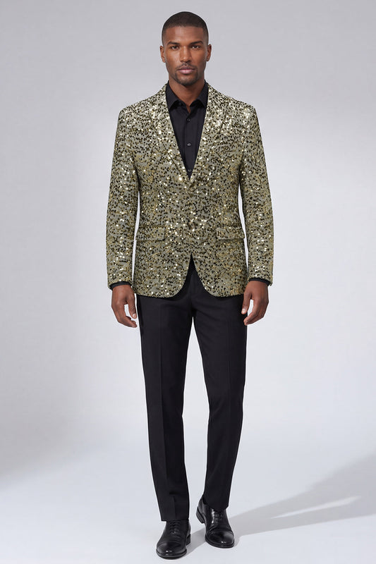 Sparkly Gold Notch Lapel Single Breasted Beaded Men's Jacket