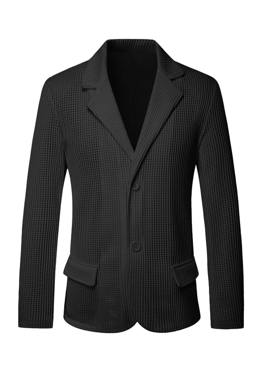 Veste homme noire à revers crantés, simple boutonnage