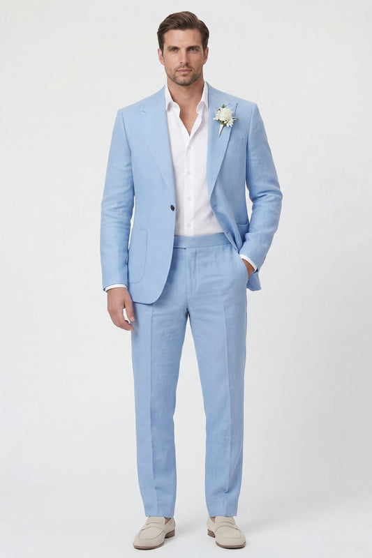 Costume de Mariage Homme 2 Pièces Bleu Ciel Revers Pointe Un Bouton