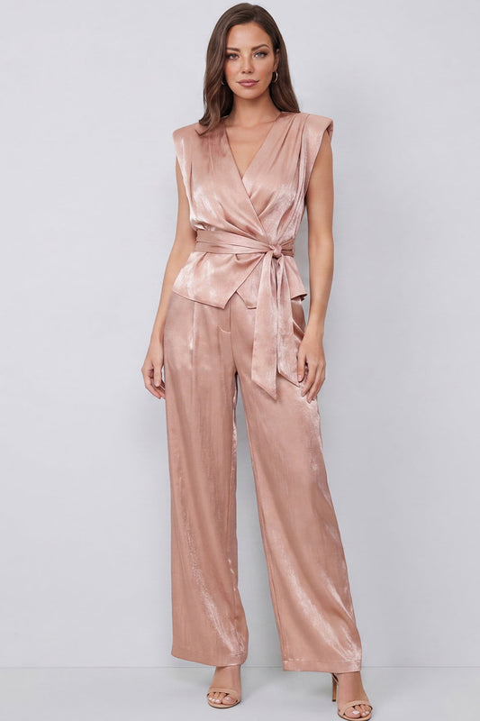 Ruched Dusty Rose 2 Piece Women's Suits with Sash