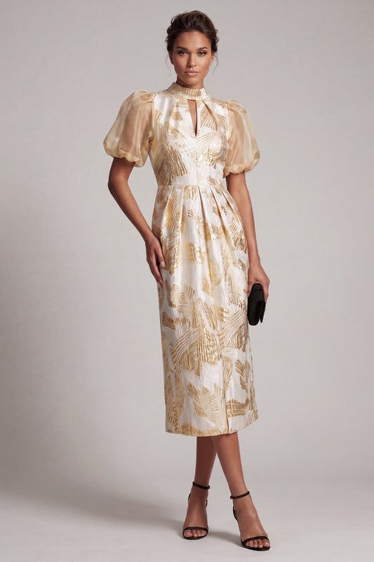 Robe de mère de la mariée longue fourreau florale champagne à trou de serrure scintillante
