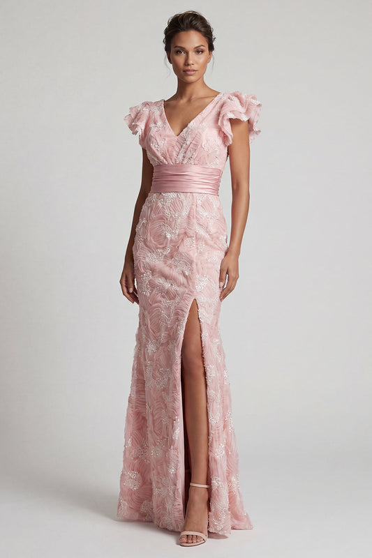 Blush Sequin V Neck Mermaid Mother Of the Bride Dress
