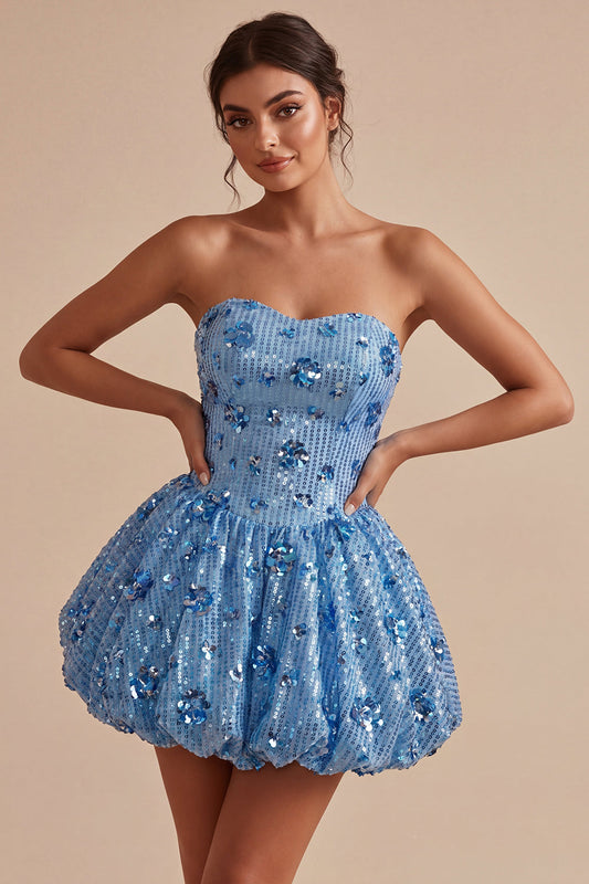 Sparkly A-Line Sky Blue Sweetheart Sequins Homecoming Dress
