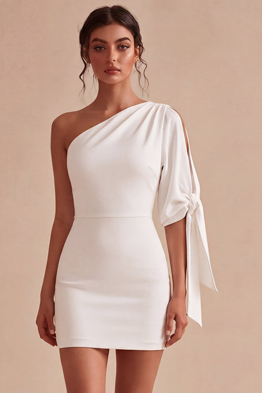 White One Shoulder Tight Short Graduation Dress
