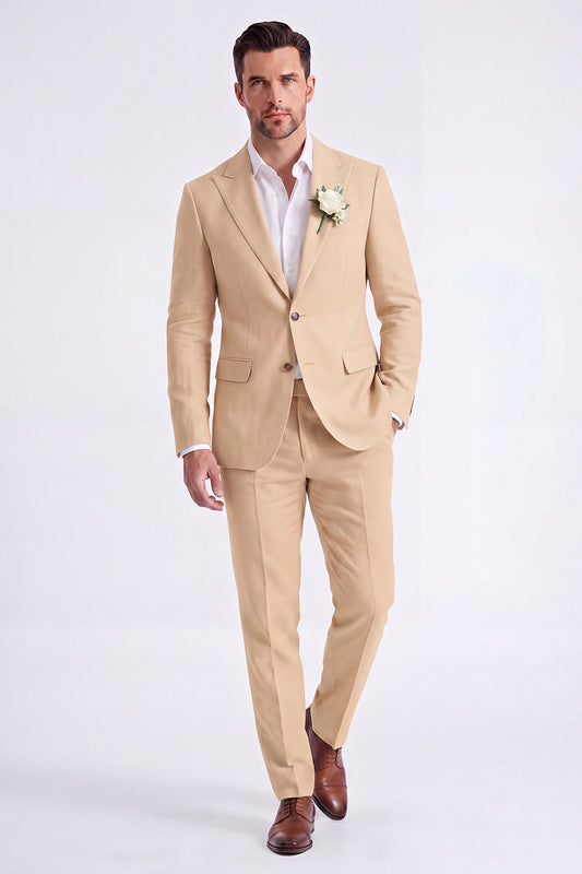 Costumes formels pour homme à revers cranté, coupe droite, deux pièces, kaki clair