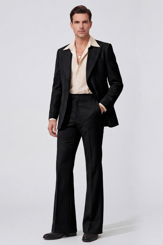 Costumes pour Hommes à Col Revers Noir Manches Longues Simple Boutonnage