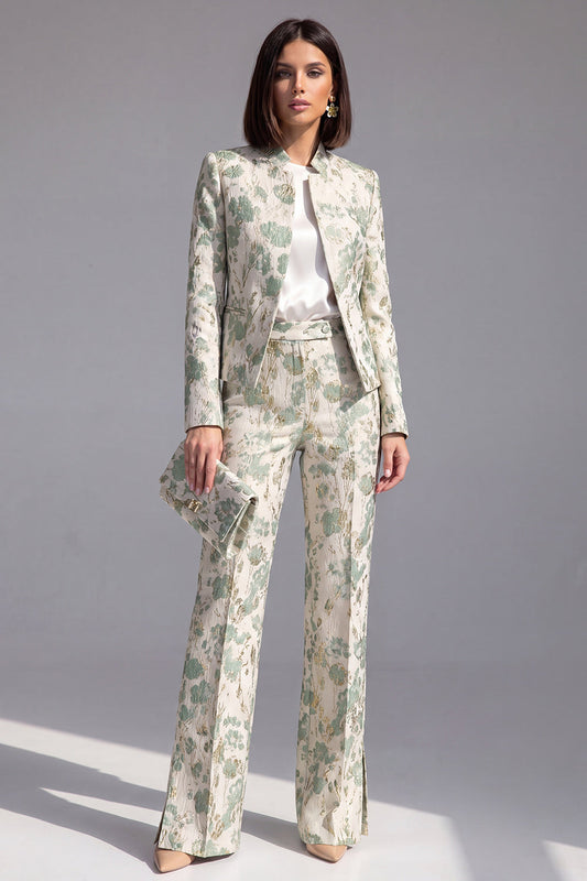 Ensemble deux pièces vert poussiéreux à fleurs coupe slim pour femme