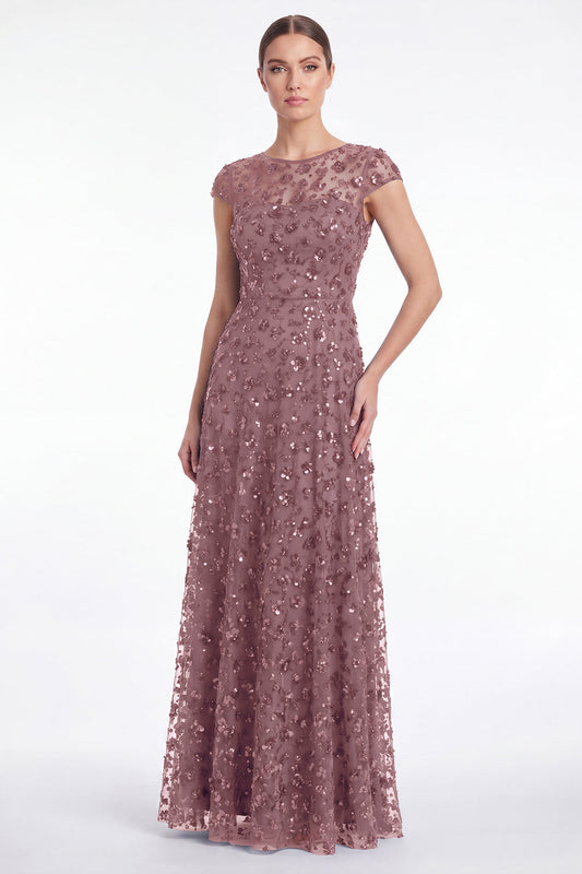 Dusty Rose A-line Sequin Mother of the Bride Dress with Cap Sleeves