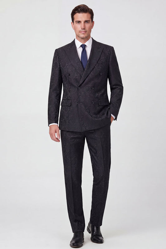 Costumes de bal pour homme noirs à revers en pointe croisés deux pièces