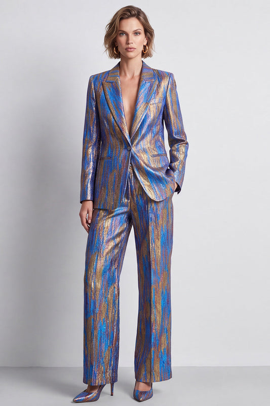 Blue 2-Piece Peak Lapel One-Button Women's Suit