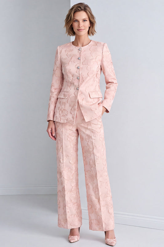 Ensemble deux pièces rose col rond simple boutonnage floral pour le bal avec poches