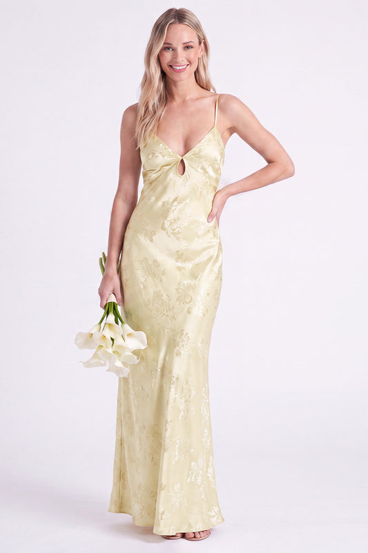 Mermaid Daffodil Floral Spaghetti Straps Keyhole Long Bridesmaid Dress