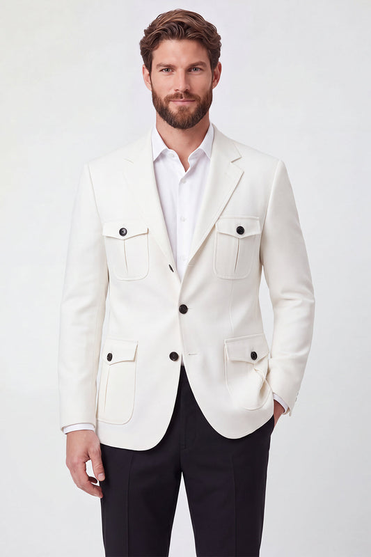 Blazer blanc homme à revers crantés, simple boutonnage