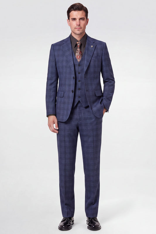 Costumes de bal pour homme 3 pièces bleu marine avec revers cranté et simple boutonnage