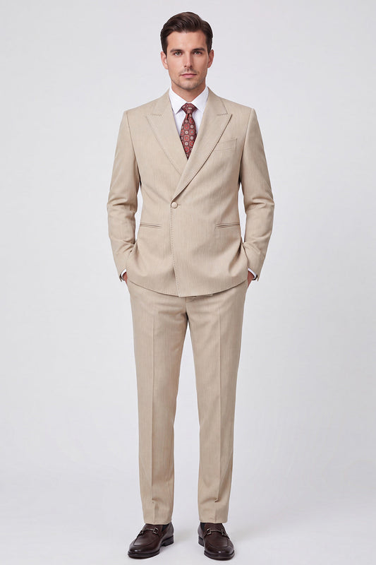 Costumes de bal pour homme 2 pièces abricot, un bouton, revers pointus
