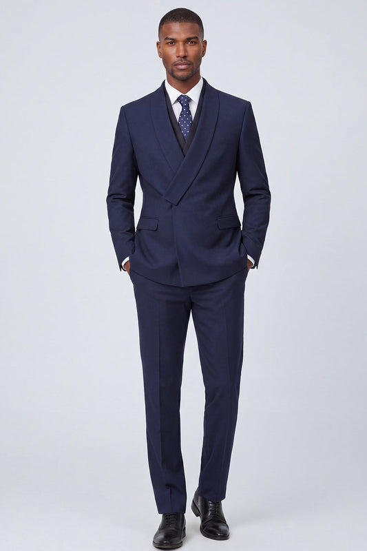 Costumes de bal pour homme, 2 pièces, revers châle bleu marine, un bouton