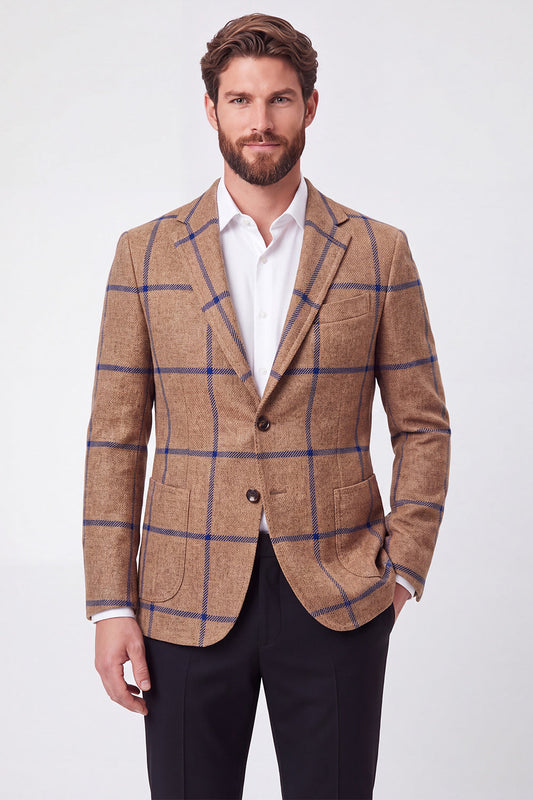 Veste de blazer homme à revers cranté marron et simple boutonnage