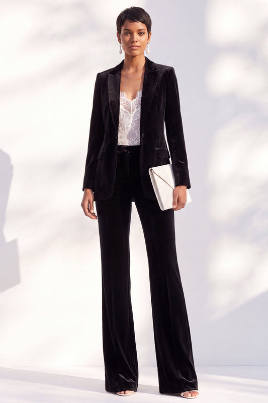 Black Velvet Peak Lapel Pantsuits Women's Formal Suits