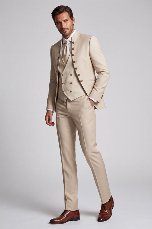 Costume de bal homme croisé 3 pièces col mandarin abricot