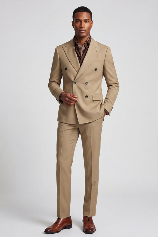 2 pièces kaki revers cranté double boutonnage costumes de bal pour hommes