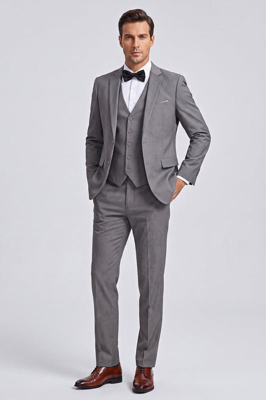 Costume de bal pour homme gris 3 pièces à revers cranté et double boutonnage