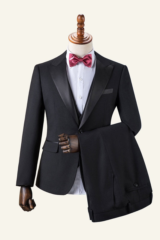 Costume de smoking 3 pièces noir pour homme à revers crantés