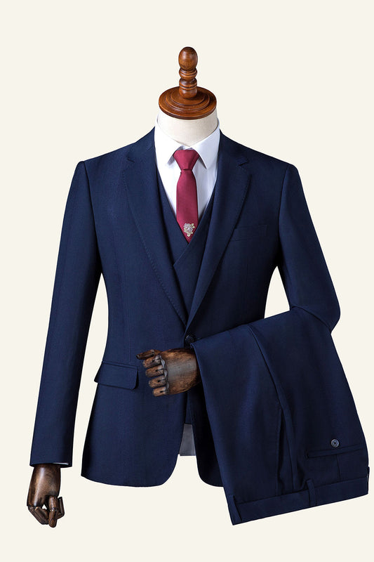 Costume homme 3 pièces marine à revers crantés