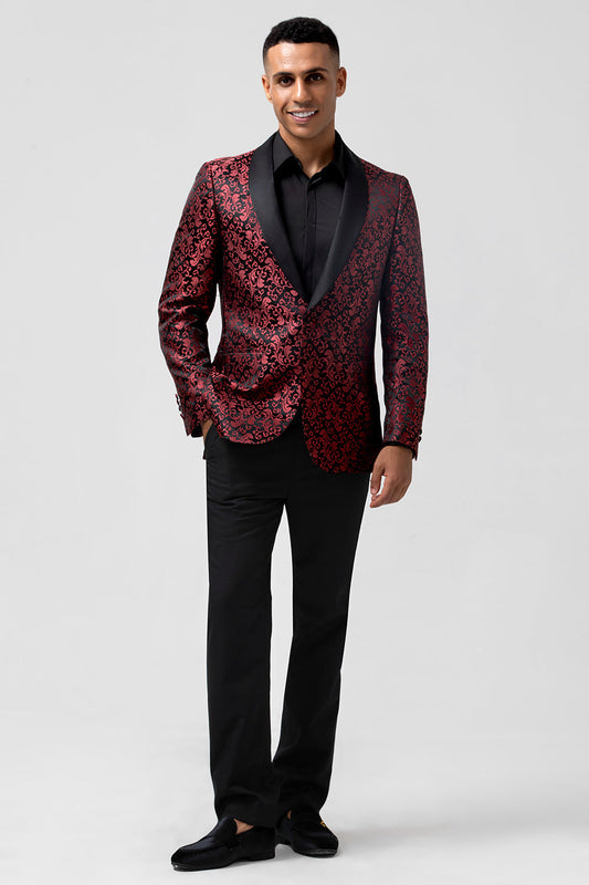 Costumes de mariage Jacquard à revers châle 2 pièces rouges pour homme