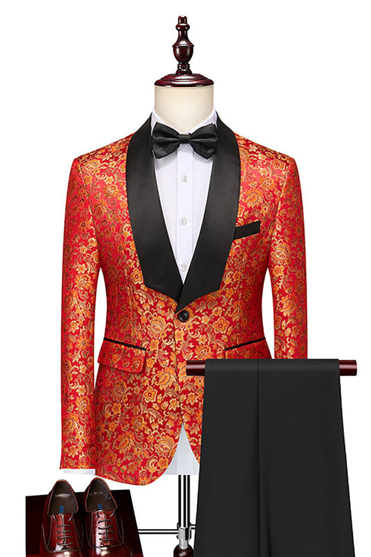 Costumes de bal pour hommes 2 pièces à revers châle orange