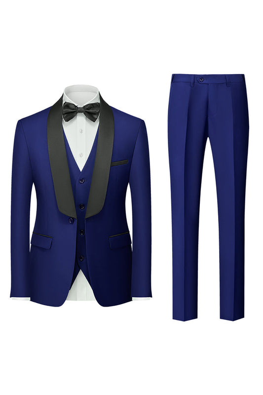 Costumes de bal pour homme 3 pièces avec revers châle bleu roi