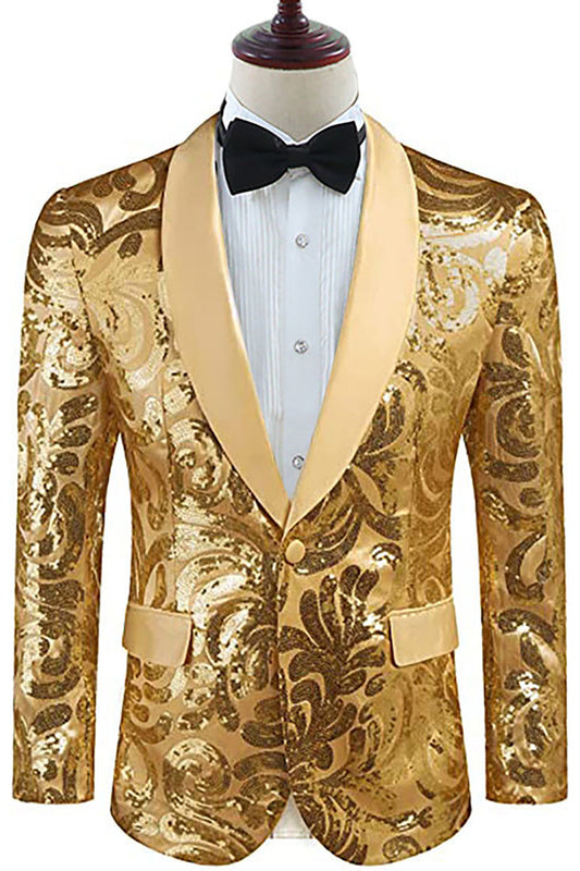 Blazer with Golden Shawl Lapels and Sequins for Men