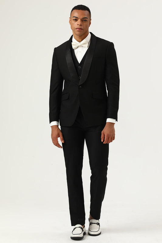 Costumes Homme 3 Pièces Revers Châle Noir Simple Boutonnage