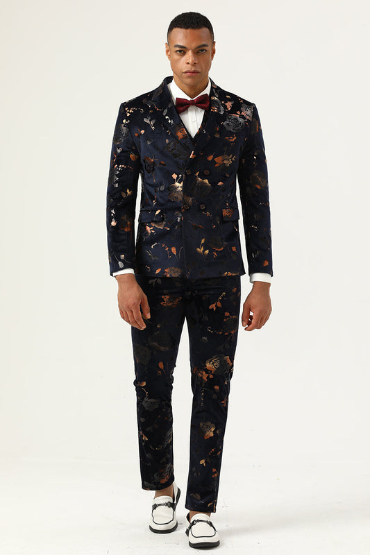 Costume de bal croisé noir pour homme à revers crantés