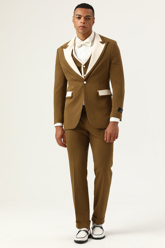 Costumes de bal pour homme un bouton à revers crantés marron