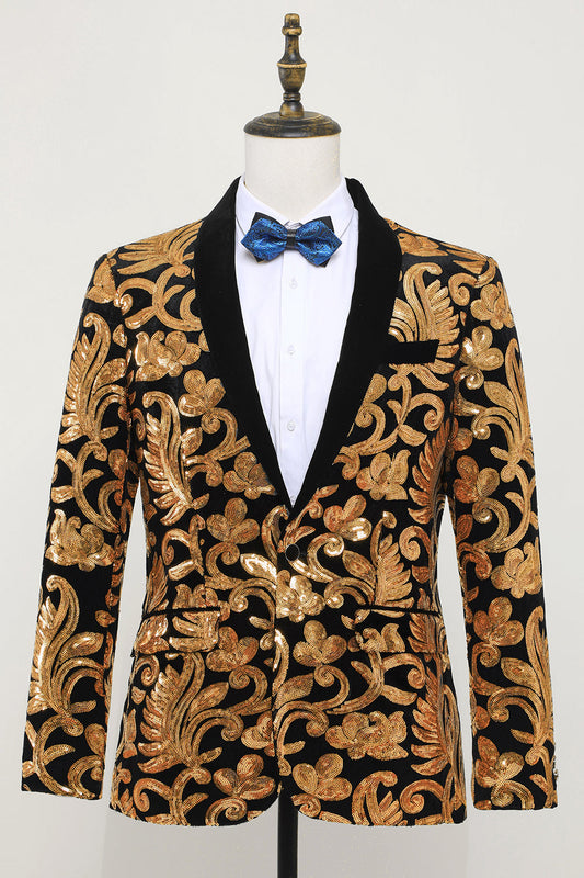 Men's Slim Fit Single Button Business Blazer Gold Suit Jacket